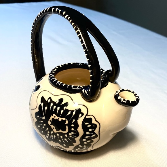 Teapot Blue Sky Heather Goldminc Cambria Nouveau Black Cream Teapot 2012 Floral - Picture 10 of 11